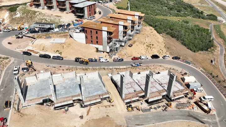 Aerial construction progress at Marcella Landing, Summer 2026